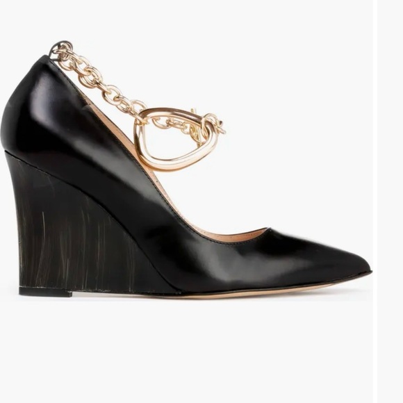 BEAUTIISOLES $395 Pointed Toe Black LEATHER Wedge Pump Women's Shoe Size 9 NWT - Picture 9 of 9